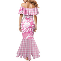 Pink Palaka Hawaiian And Japanese Family Matching Mermaid Dress and Hawaiian Shirt Maneki Neko And Sakura Bloom DT05 - Polynesian Pride