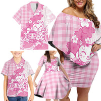 Pink Palaka Hawaiian And Japanese Family Matching Off Shoulder Short Dress and Hawaiian Shirt Maneki Neko And Sakura Bloom DT05 - Polynesian Pride