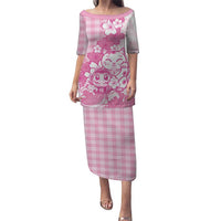 Pink Palaka Hawaiian And Japanese Family Matching Puletasi and Hawaiian Shirt Maneki Neko And Sakura Bloom DT05 Mom's Dress Pink - Polynesian Pride