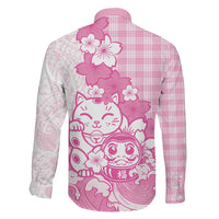 Pink Palaka Hawaiian And Japanese Family Matching Tank Maxi Dress and Hawaiian Shirt Maneki Neko And Sakura Bloom DT05 - Polynesian Pride