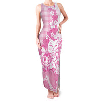 Pink Palaka Hawaiian And Japanese Family Matching Tank Maxi Dress and Hawaiian Shirt Maneki Neko And Sakura Bloom DT05 Mom's Dress Pink - Polynesian Pride