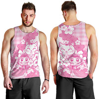 Pink Palaka Hawaiian And Japanese Men Tank Top Maneki Neko And Sakura Bloom