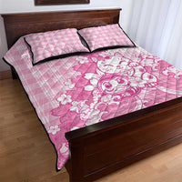 Pink Palaka Hawaiian And Japanese Quilt Bed Set Maneki Neko And Sakura Bloom