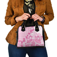 Pink Palaka Hawaiian And Japanese Shoulder Handbag Maneki Neko And Sakura Bloom