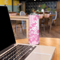 Pink Palaka Hawaiian And Japanese Skinny Tumbler Maneki Neko And Sakura Bloom DT05 - Polynesian Pride