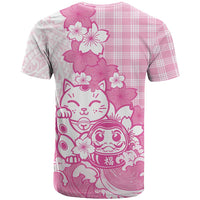 Pink Palaka Hawaiian And Japanese T Shirt Maneki Neko And Sakura Bloom