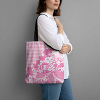 Pink Palaka Hawaiian And Japanese Tote Bag Maneki Neko And Sakura Bloom