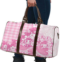 Pink Palaka Hawaiian And Japanese Travel Bag Maneki Neko And Sakura Bloom
