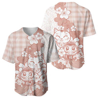 Beige Palaka Hawaiian And Japanese Baseball Jersey Maneki Neko And Sakura Bloom