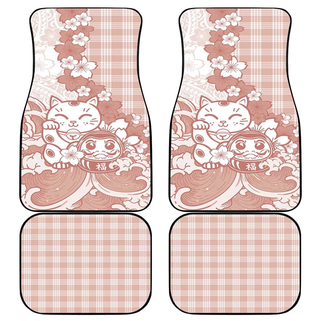 Beige Palaka Hawaiian And Japanese Car Mats Maneki Neko And Sakura Bloom