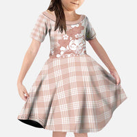Beige Palaka Hawaiian And Japanese Family Matching Off Shoulder Maxi Dress and Hawaiian Shirt Maneki Neko And Sakura Bloom DT05 Daughter's Dress Beige - Polynesian Pride