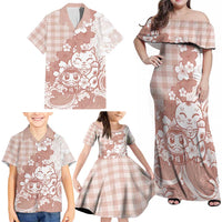 Beige Palaka Hawaiian And Japanese Family Matching Off Shoulder Maxi Dress and Hawaiian Shirt Maneki Neko And Sakura Bloom DT05 - Polynesian Pride