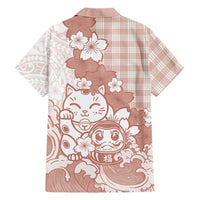 Beige Palaka Hawaiian And Japanese Family Matching Off Shoulder Maxi Dress and Hawaiian Shirt Maneki Neko And Sakura Bloom DT05 - Polynesian Pride
