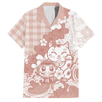 Beige Palaka Hawaiian And Japanese Family Matching Tank Maxi Dress and Hawaiian Shirt Maneki Neko And Sakura Bloom DT05 Dad's Shirt - Short Sleeve Beige - Polynesian Pride