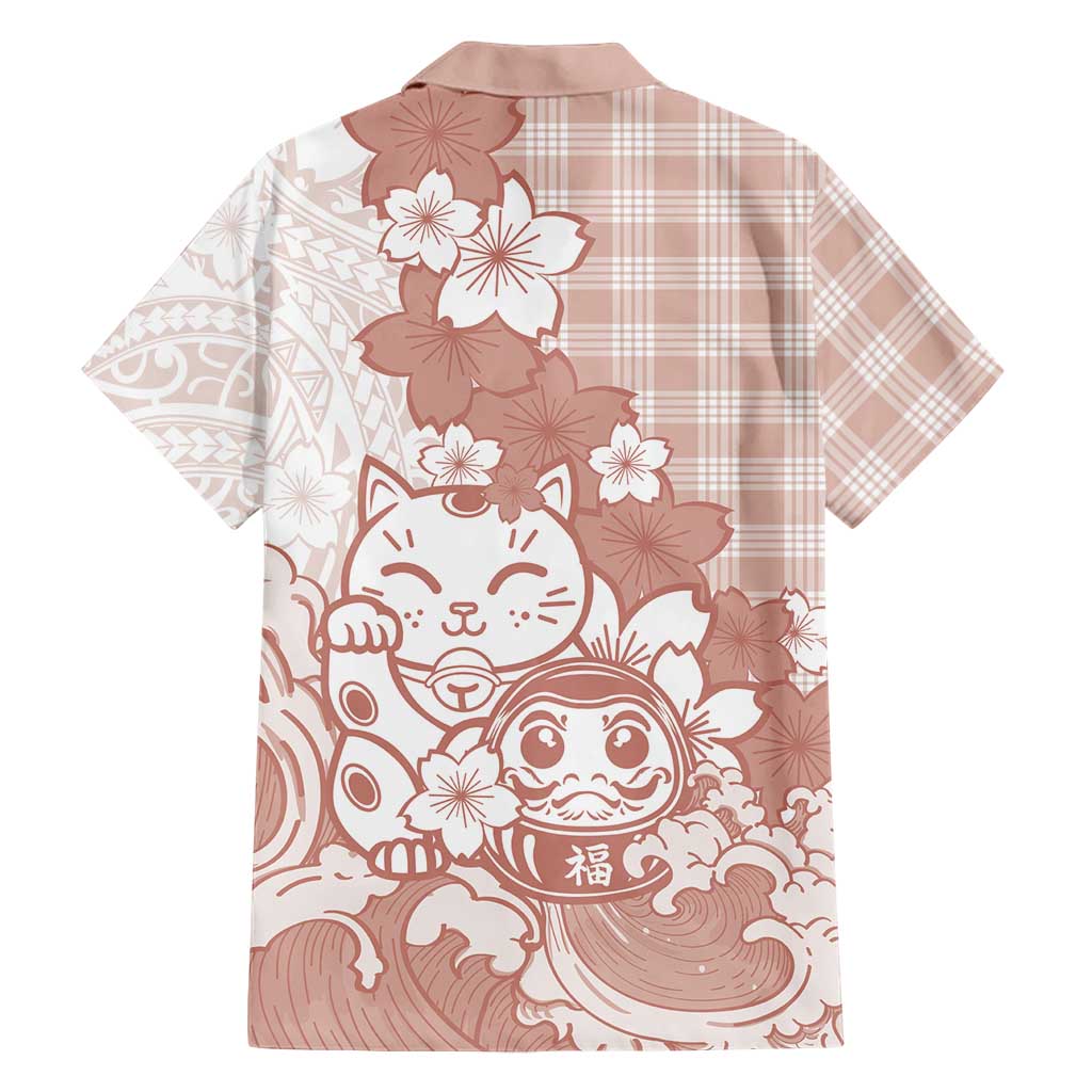 Beige Palaka Hawaiian And Japanese Family Matching Tank Maxi Dress and Hawaiian Shirt Maneki Neko And Sakura Bloom DT05 - Polynesian Pride