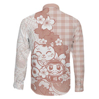Beige Palaka Hawaiian And Japanese Family Matching Tank Maxi Dress and Hawaiian Shirt Maneki Neko And Sakura Bloom DT05 - Polynesian Pride