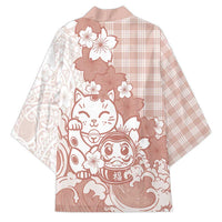 Beige Palaka Hawaiian And Japanese Kimono Maneki Neko And Sakura Bloom