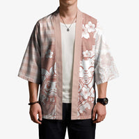 Beige Palaka Hawaiian And Japanese Kimono Maneki Neko And Sakura Bloom