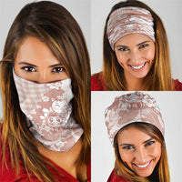 Beige Palaka Hawaiian And Japanese Neck Gaiter Maneki Neko And Sakura Bloom
