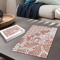 Beige Palaka Hawaiian And Japanese Puzzle Maneki Neko And Sakura Bloom