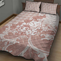 Beige Palaka Hawaiian And Japanese Quilt Bed Set Maneki Neko And Sakura Bloom