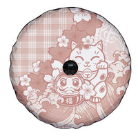Beige Palaka Hawaiian And Japanese Spare Tire Cover Maneki Neko And Sakura Bloom
