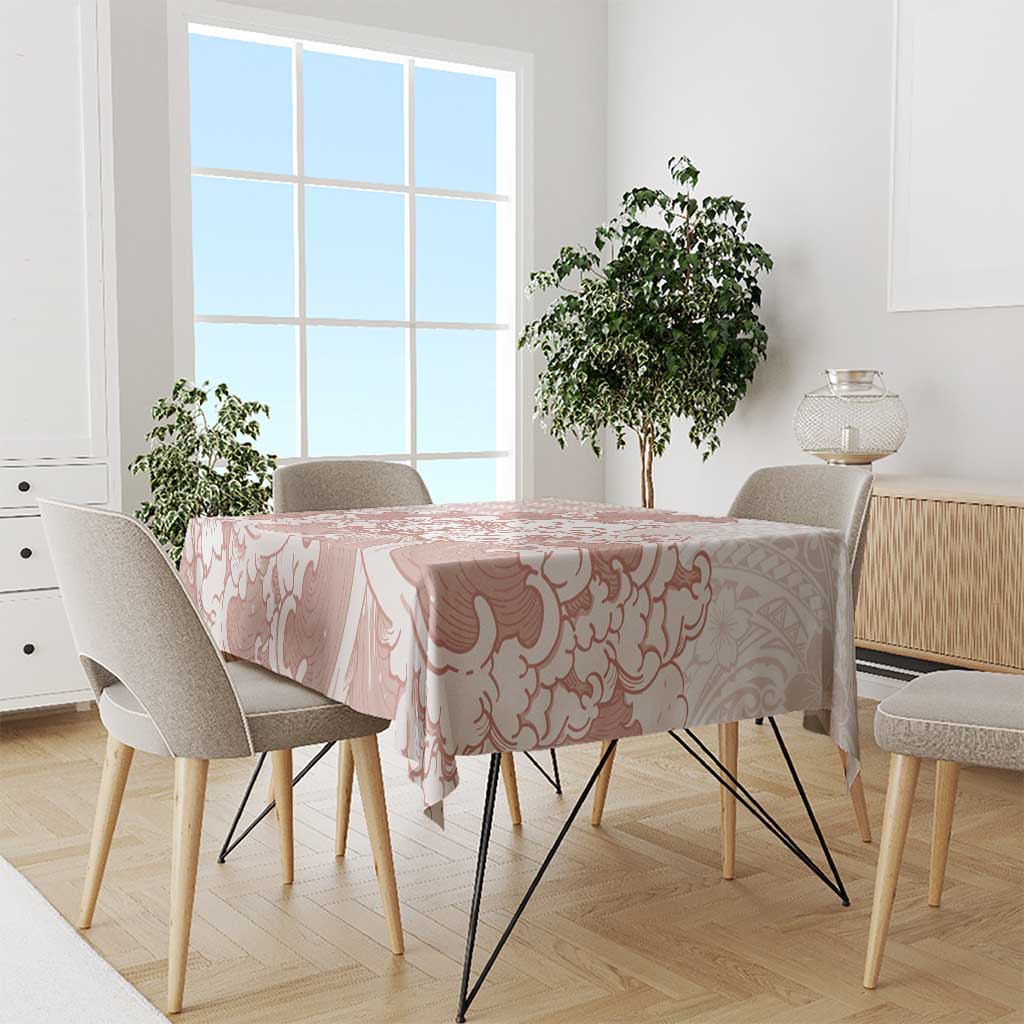 Beige Palaka Hawaiian And Japanese Tablecloth Maneki Neko And Sakura Bloom