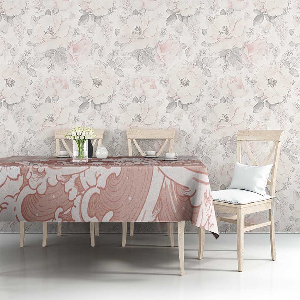 Beige Palaka Hawaiian And Japanese Tablecloth Maneki Neko And Sakura Bloom