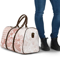 Beige Palaka Hawaiian And Japanese Travel Bag Maneki Neko And Sakura Bloom