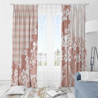 Beige Palaka Hawaiian And Japanese Window Curtain Maneki Neko And Sakura Bloom