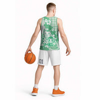 Green Palaka Hawaiian And Japanese Basketball Jersey Maneki Neko And Sakura Bloom
