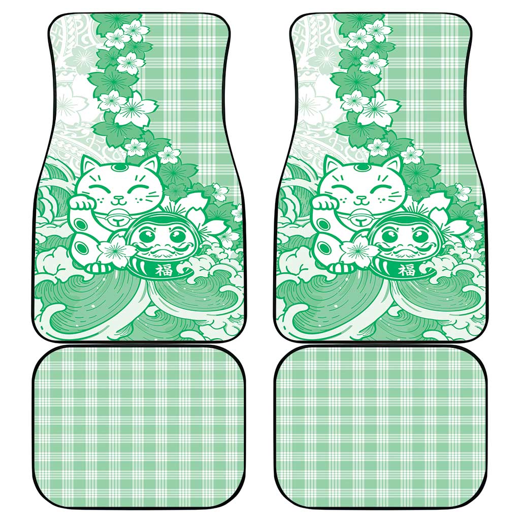 Green Palaka Hawaiian And Japanese Car Mats Maneki Neko And Sakura Bloom