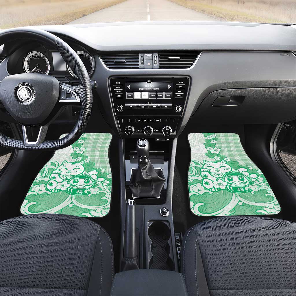 Green Palaka Hawaiian And Japanese Car Mats Maneki Neko And Sakura Bloom