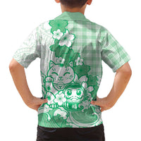 Green Palaka Hawaiian And Japanese Family Matching Mermaid Dress and Hawaiian Shirt Maneki Neko And Sakura Bloom DT05 - Polynesian Pride