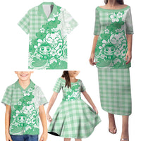 Green Palaka Hawaiian And Japanese Family Matching Puletasi and Hawaiian Shirt Maneki Neko And Sakura Bloom DT05 - Polynesian Pride