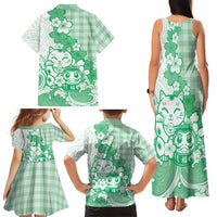 Green Palaka Hawaiian And Japanese Family Matching Tank Maxi Dress and Hawaiian Shirt Maneki Neko And Sakura Bloom DT05 - Polynesian Pride