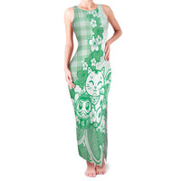 Green Palaka Hawaiian And Japanese Family Matching Tank Maxi Dress and Hawaiian Shirt Maneki Neko And Sakura Bloom DT05 Mom's Dress Green - Polynesian Pride