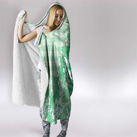 Green Palaka Hawaiian And Japanese Hooded Blanket Maneki Neko And Sakura Bloom