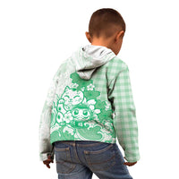 Green Palaka Hawaiian And Japanese Kid Hoodie Maneki Neko And Sakura Bloom