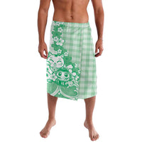 Green Palaka Hawaiian And Japanese Lavalava Maneki Neko And Sakura Bloom