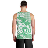 Green Palaka Hawaiian And Japanese Men Tank Top Maneki Neko And Sakura Bloom