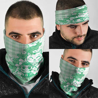 Green Palaka Hawaiian And Japanese Neck Gaiter Maneki Neko And Sakura Bloom