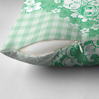 Green Palaka Hawaiian And Japanese Pillow Cover Maneki Neko And Sakura Bloom