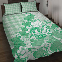 Green Palaka Hawaiian And Japanese Quilt Bed Set Maneki Neko And Sakura Bloom