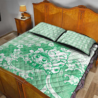 Green Palaka Hawaiian And Japanese Quilt Bed Set Maneki Neko And Sakura Bloom