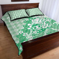 Green Palaka Hawaiian And Japanese Quilt Bed Set Maneki Neko And Sakura Bloom
