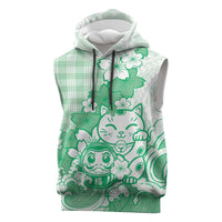 Green Palaka Hawaiian And Japanese Sleeveless Hoodie Maneki Neko And Sakura Bloom