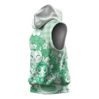 Green Palaka Hawaiian And Japanese Sleeveless Hoodie Maneki Neko And Sakura Bloom