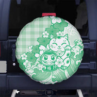 Green Palaka Hawaiian And Japanese Spare Tire Cover Maneki Neko And Sakura Bloom