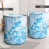 Blue Palaka Hawaiian And Japanese Laundry Basket Maneki Neko And Sakura Bloom